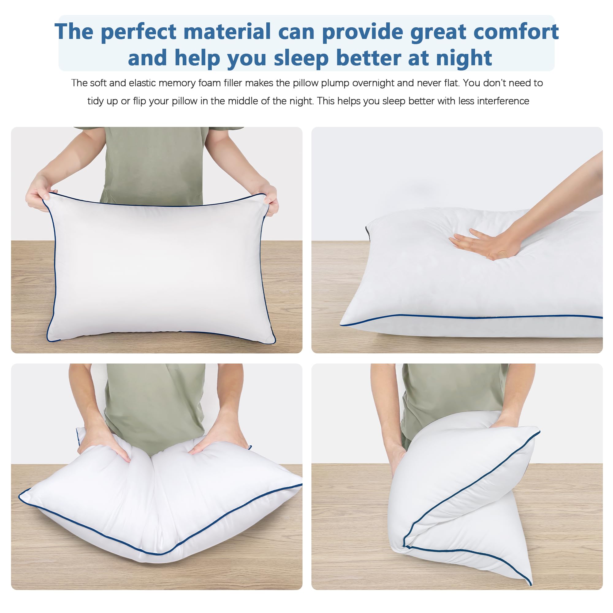 Cuscini da letto per dormire, dimensioni standard, set di 2, qualità alberghiera rinfrescante con imbottitura alternativa in piuma morbida di alta qualità, per chi dorme sulla schiena, sullo