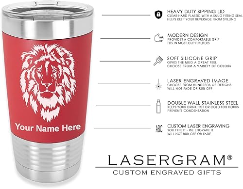Miniatura 3 de LaserGram Vaso aislado al vacío de 20 onzas, serpiente cobra, grabado personalizado incluido (agarre de silicona, rojo)