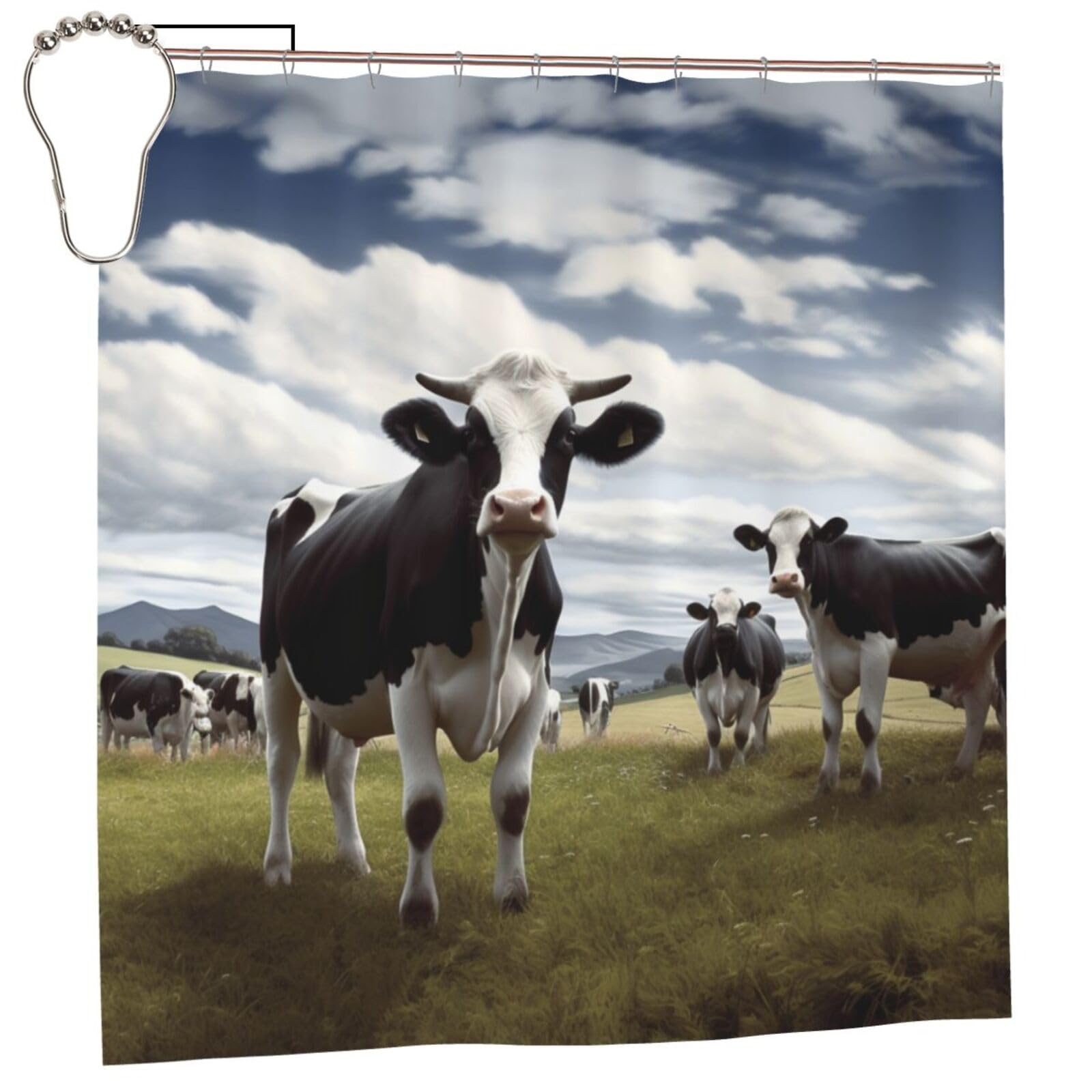Rideau de douche imperméable motif vache 183x183 cm avec 12 crochets