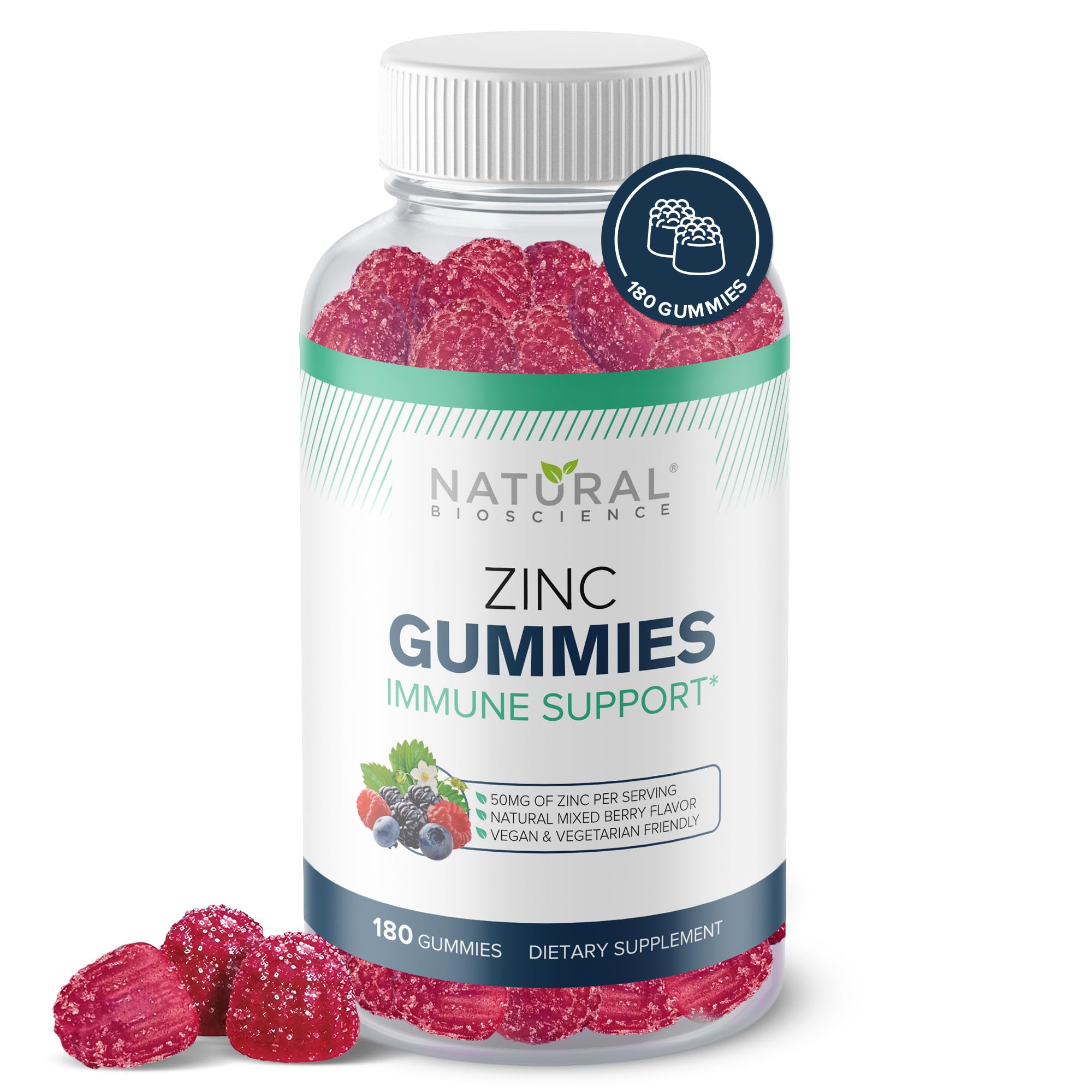 Zinc Gummies 50mg - High Potency Immune Support, Skin Health, Antioxidant, Daily Immunity Supplement for Adults, Vegan, Gluten-Free, Non-GMO, Chewable Zinc Citrate, 180 Gummies