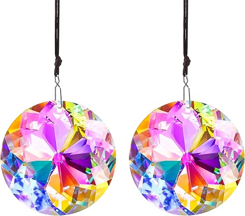 2 prismas colgantes de 1.77 pulgadas (1.772 in), diseño de flores de cristal, color AB, adornos colgantes de cristal para decoración de arco iris