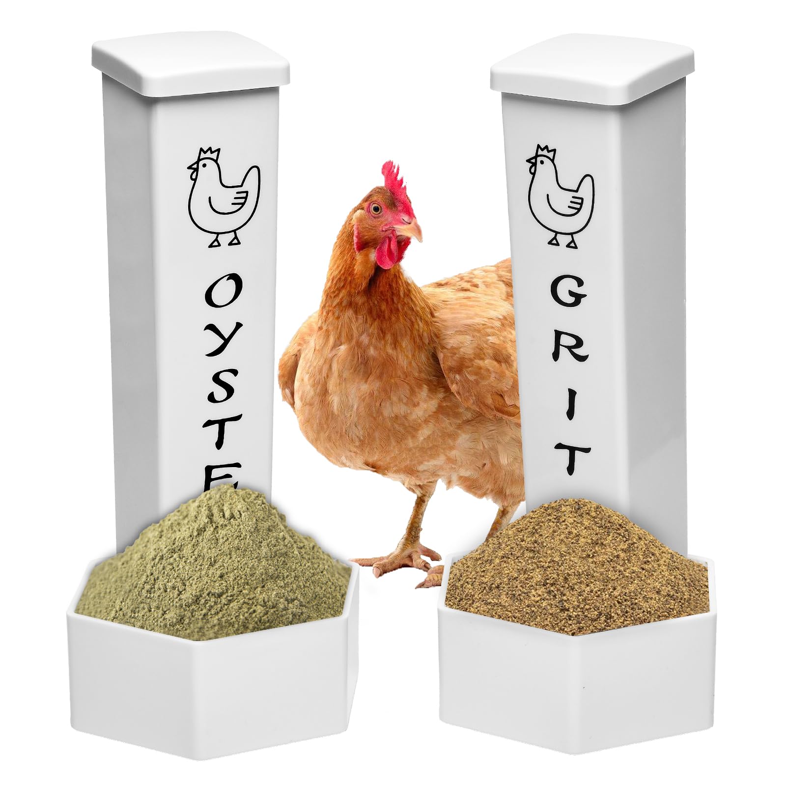 Photo 1 of 2Pack Chicken Grit Feeder, Oyster Shell Feeder with Lid, Hanging Gravity Chicken Poultry Feeders Trough, Coop Accessories Supplies