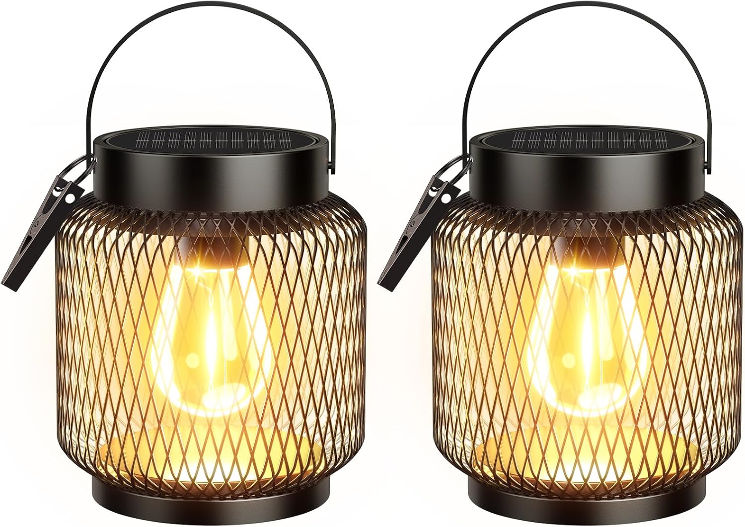 KOOPER Metal Solar Lanterns Outdoor Waterproof, 2 Pack Brighter Hanging Solar Lights for Outside, Up to 15 Hours Modern Hanging Solar Powered Lanterns Lights for Yard Patio Path Tree Garden Decorative
