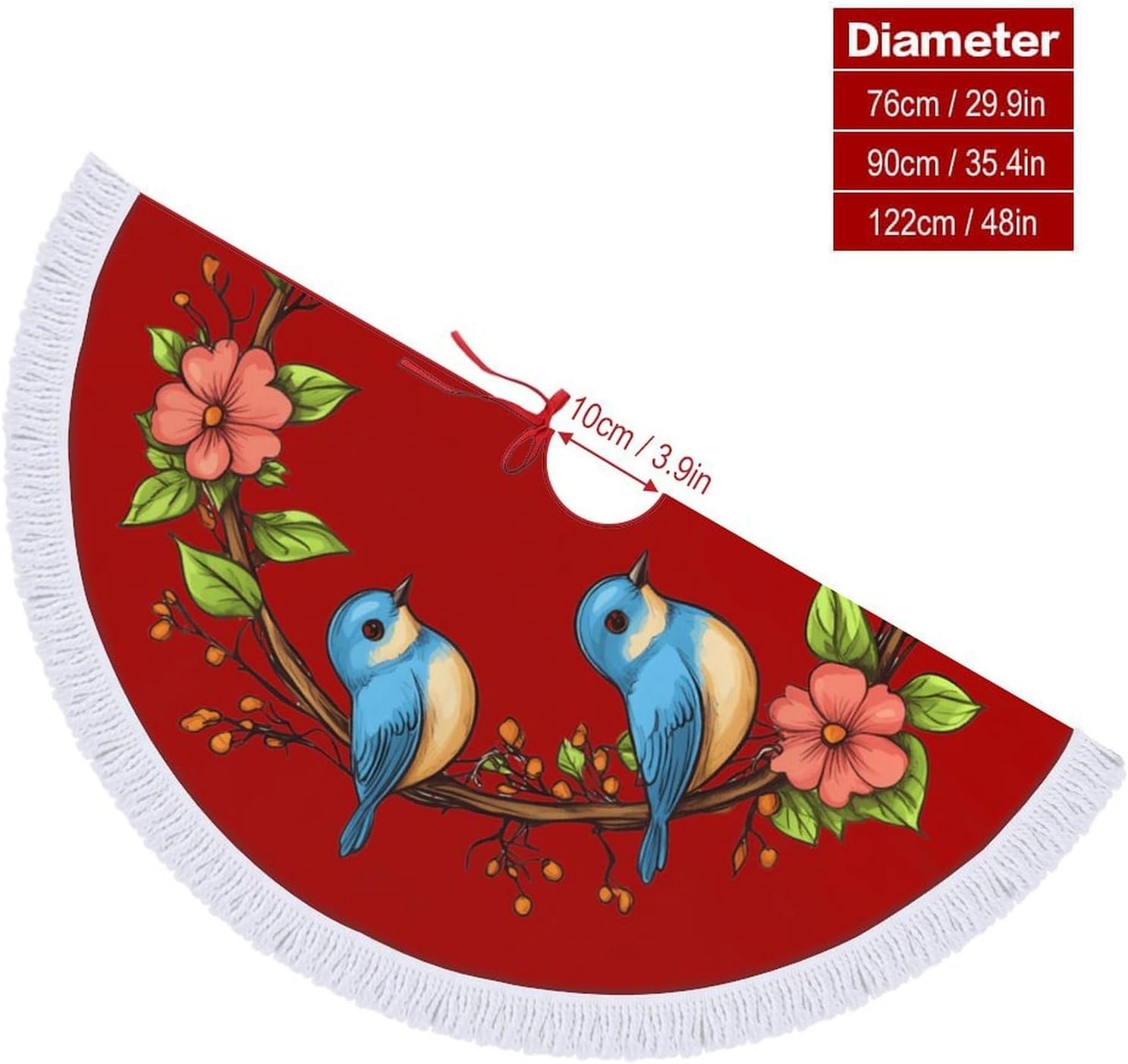 Blue Birds Christmas Tree Skirt Round Xmas Tree Mat Ornaments Tree Skirts with Tassels for Holiday Party