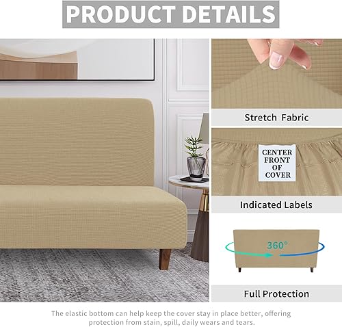 Vista 74 de Easy-Going Funda 100% impermeable para futón, con impermeabilidad doble para futón, funda de sofá jacquard elástica, protector de muebles a prueba
