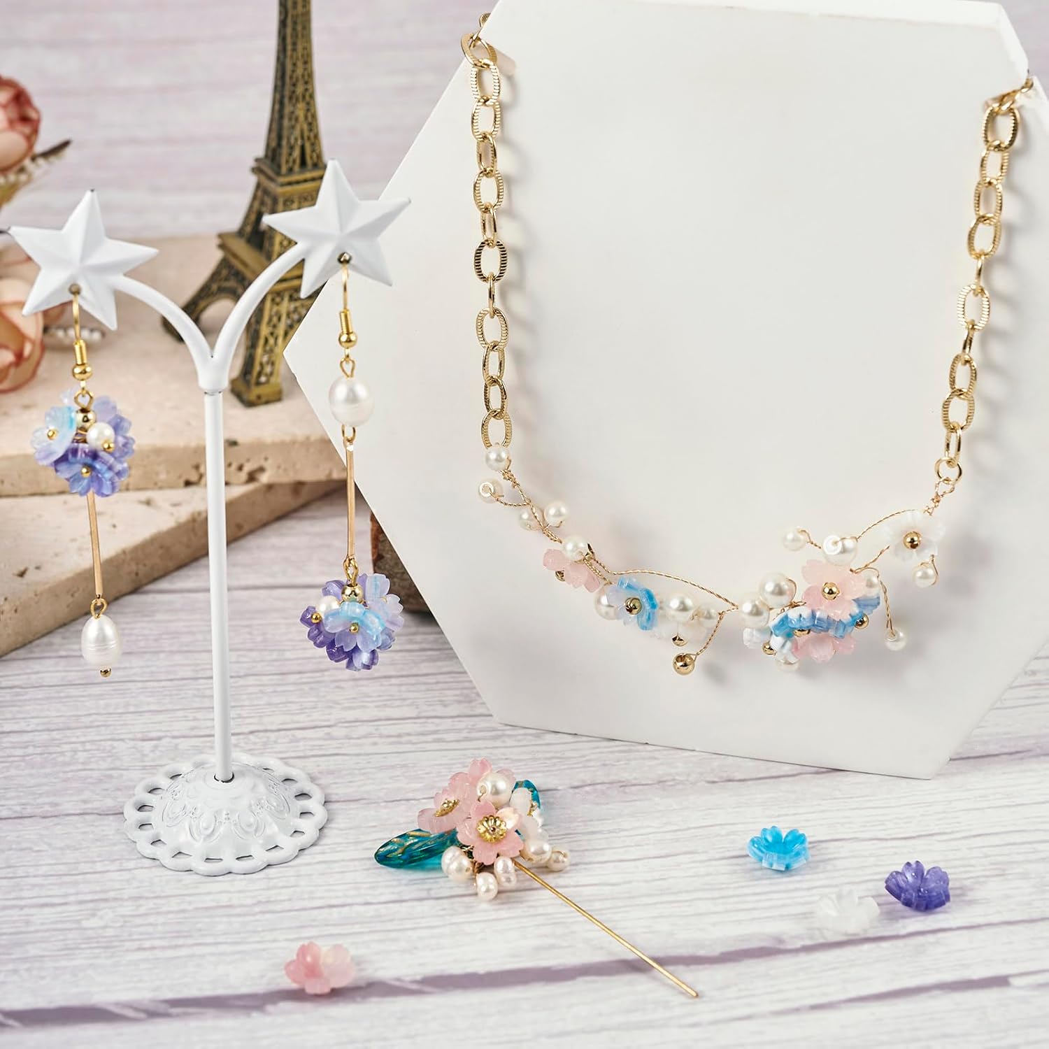 PH PandaHall Pandahall 50Pcs Resin Flower Bead Caps Flower Bead End Caps 11x4mm Floral Spacer Beads 5 Colors for DIY Earrings Necklace Jewelry Making Decoration - Image 3