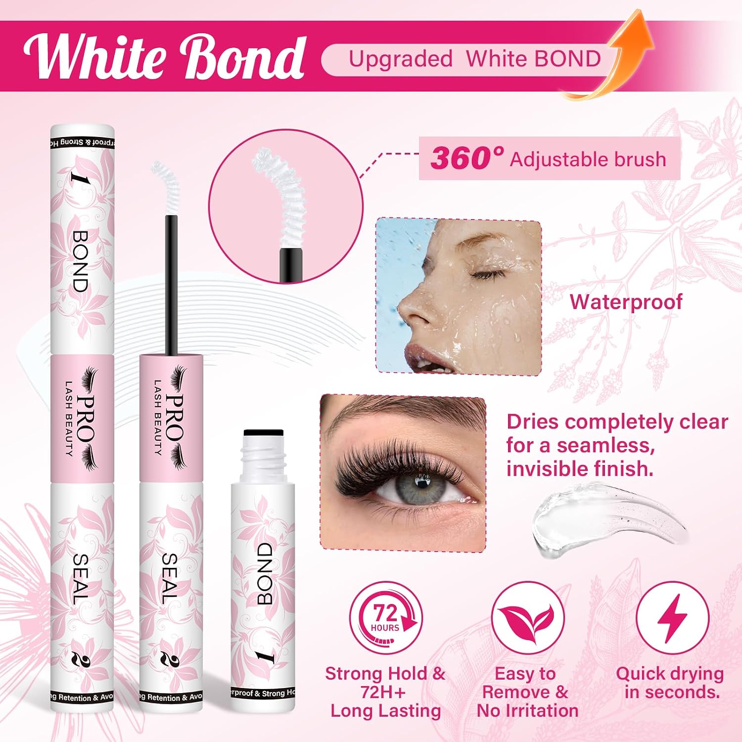 PROLASHBEAUTY Lash Cluster Glue Clear Lash Glue Lash Bond and Seal for Eyelash Clusters 2-3S Fast Drying Waterproof Strong Hold 72H+ Eyelash Glue (10ml, Clear Bond & Clear Seal) thumbnail