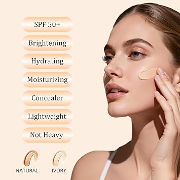O'CHEAL CC Cream with SPF 50+, Hydrating Color Correcting Cream Full Coverage Lightweight Powder Foundation, Waterproof Long Lasting Pre-makeup Primer Facial Concealer Refine Skin Texture (Natural)