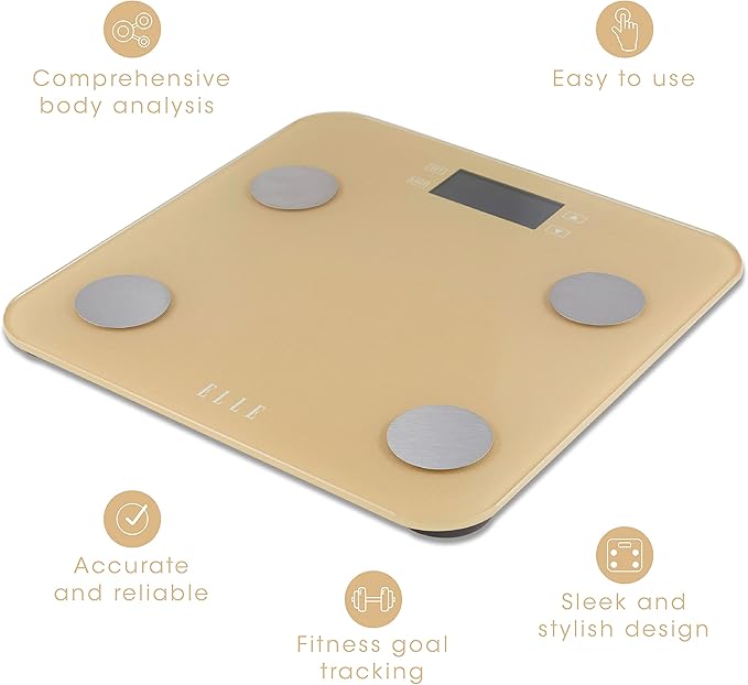 Báscula Corporal Digital ELLE Gold, Capacidad 181 kg, Pantalla LCD miniatura 4