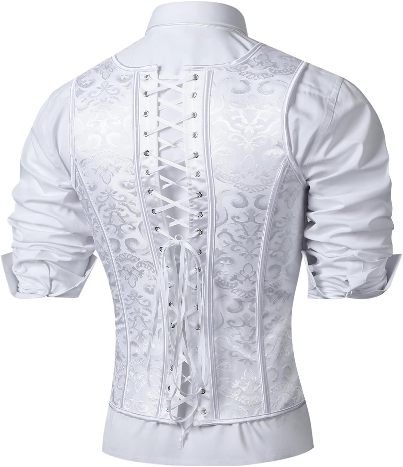 Men Corset Suit Vest White Dress Waistcoat Slimm Fit Medieval Tops For Wedding Stage
