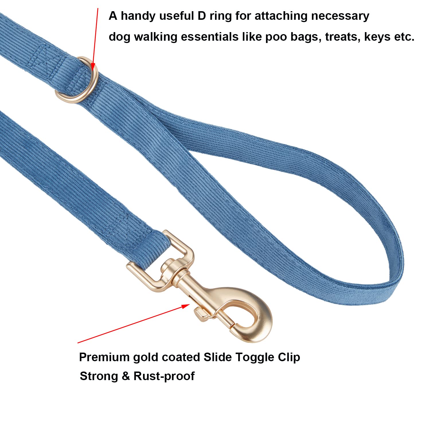 YUDOTE Dog Collar and Lead Set Medium,Soft Non-irritant Corduroy Collar Leash Matching Combo for Daily Walking,Blue - Image 3