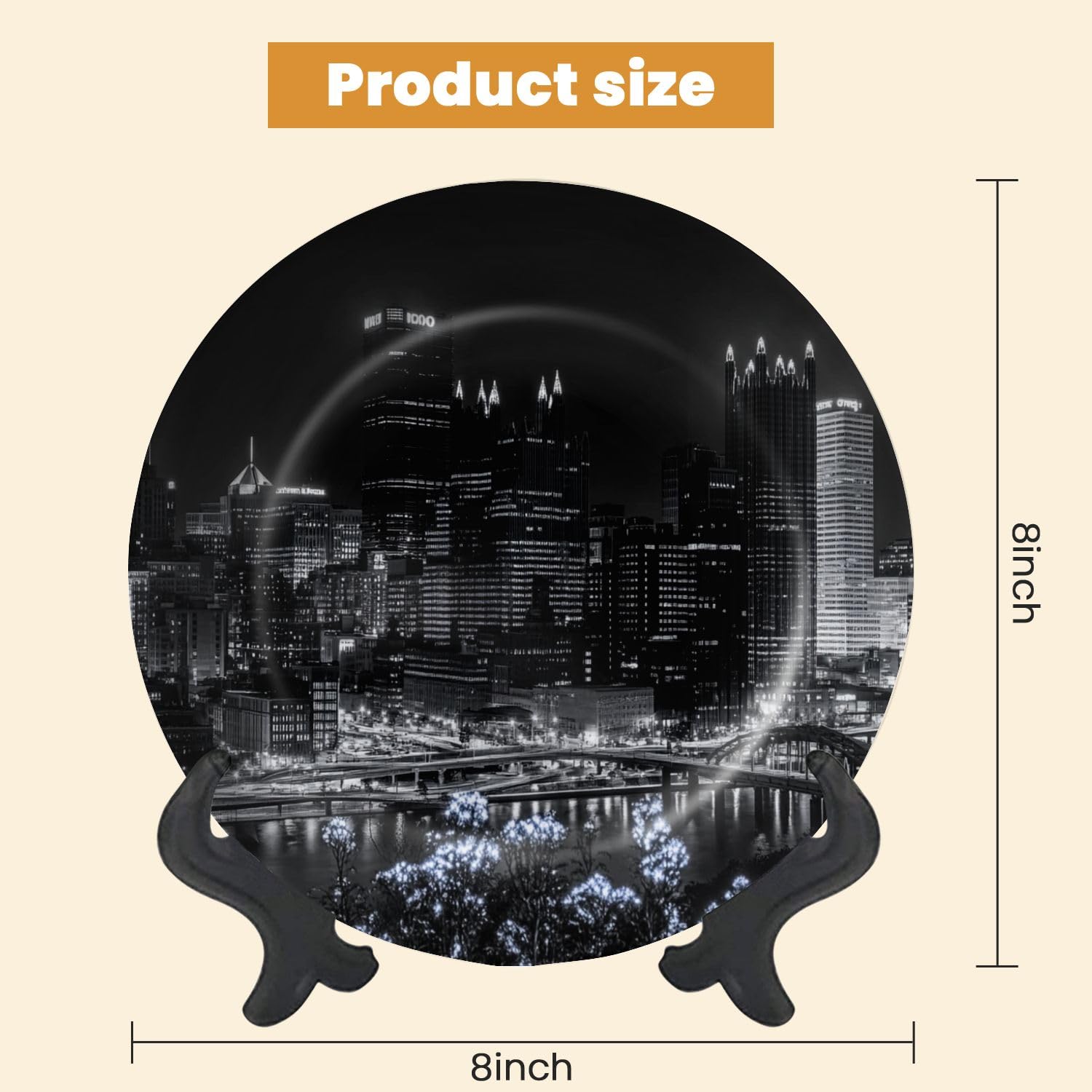 Decorative Plates for Display View Pittsburgh skyline night from Mount Pittsburgh Gift Plates Ceramic Collections Plates Hanging Artwork for Living Dining Room Kitchen Souvenir