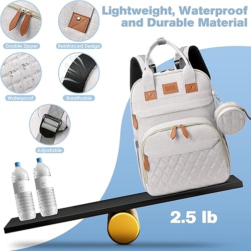 Miniatura 7 de Mochila para pañales, bolsa de pañales grande con cambiador, regalos para nuevas madres, bolsa de pañales unisex ligera e impermeable con bolsillos
