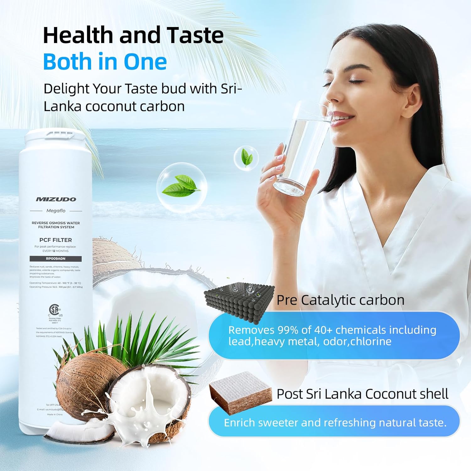 [Bundle] Mizudo Smart WiFi 1000GPD RO Water Filtration System with 2 PCF Filters, 9-Stage Tankless Reverse Osmosis Water Filter Under Sink