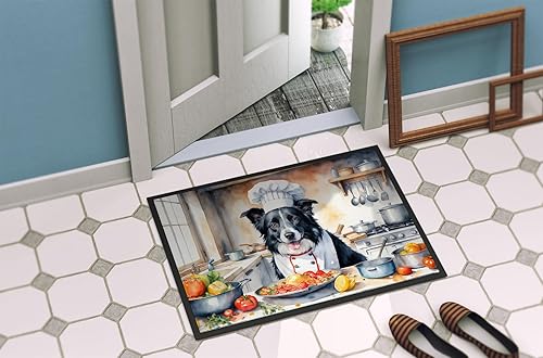 Miniatura 4 de Caroline's Treasures DAC6212MAT Border Collie The Chef Doormat Front Door Mat Indoor Outdoor Rugs for Entryway, Non Slip Washable Low Pile, 18H X 27W