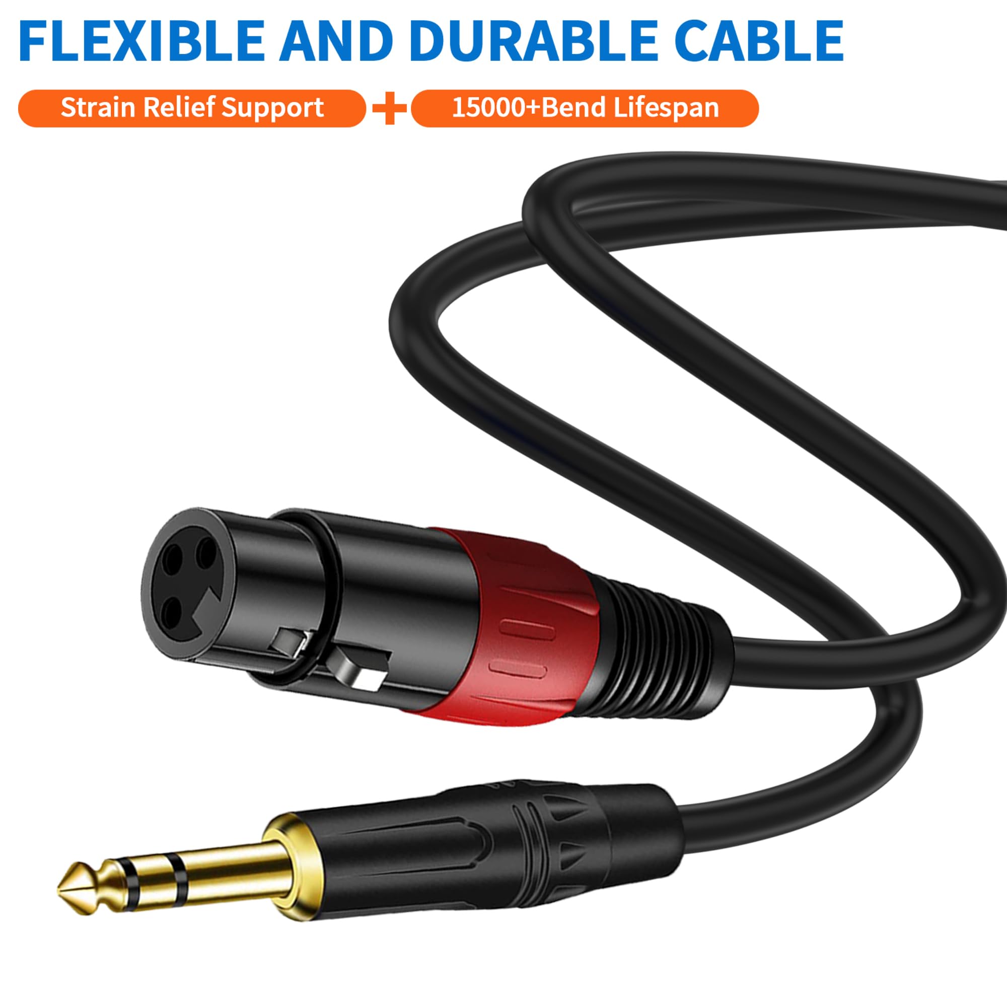 XLR to 1/4 TRS Stereo Adapter, 6.35mm Dual Channel to 3-pin XLR Male,