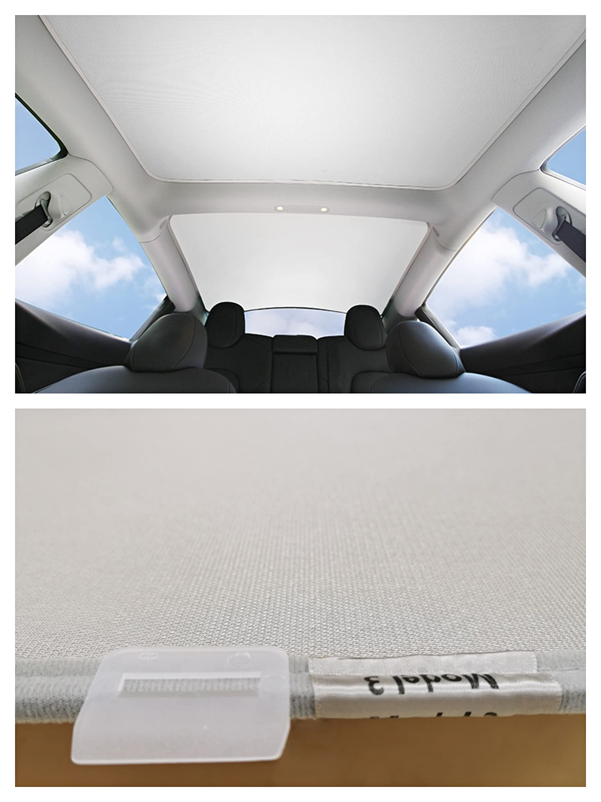 Photo 1 of for Tesla Model 3 2021-2023 Foldable Skylight Glass Sunroof Shade Roof Sunshade + UV/Heat Insulation Cover,Overhead Front Rear Roof UV Protection Silver