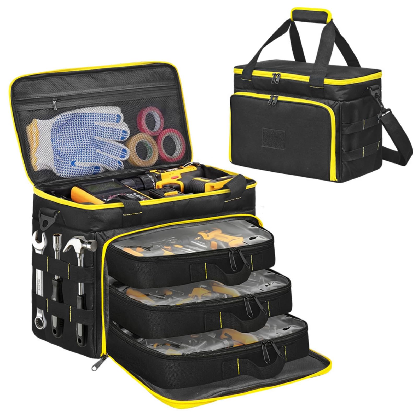 Organizer da Strumenti Borsa Utensili da Trasporto con Tracolla Removibile Manico Superiore Oxford Scomparti Interni Base in Gomma Adatto per