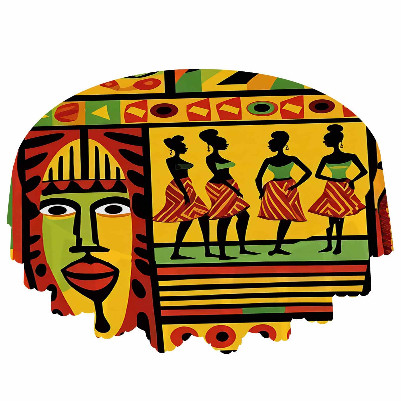 IBILIU African Women Geometric Round Tablecloth 60 inch,Ethnic Tribal Bright Color Dust-Proof Table Cloth Circular Table Cover Tabletop Protectors for