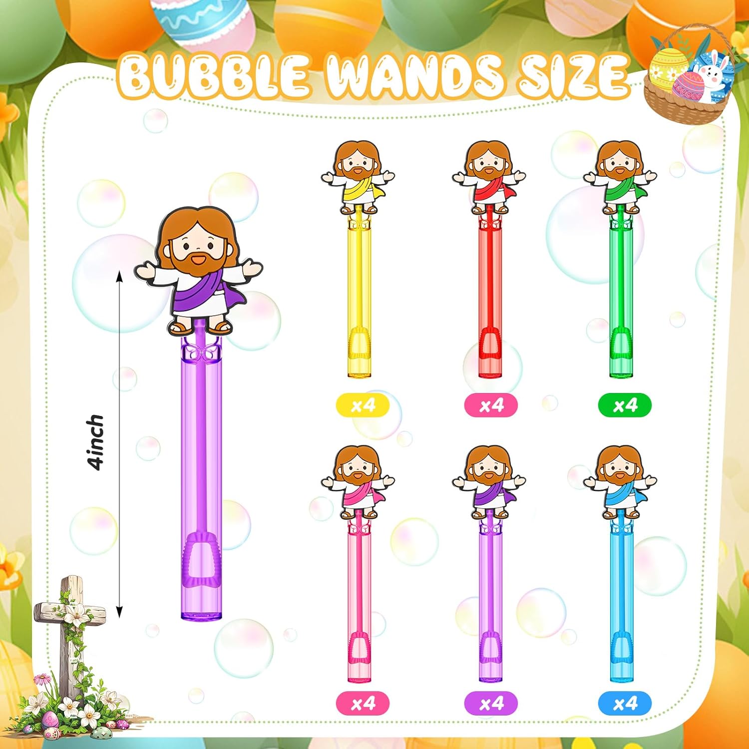 RoundFunny 24 Pcs Jesus Mini Bubble Wands Vbs Bible Party Bubbles Sticks Wands for Christian Religious Easter Theme Birthday Party Supplies Decoration Goodie Gifts Bag Outdoor Activity