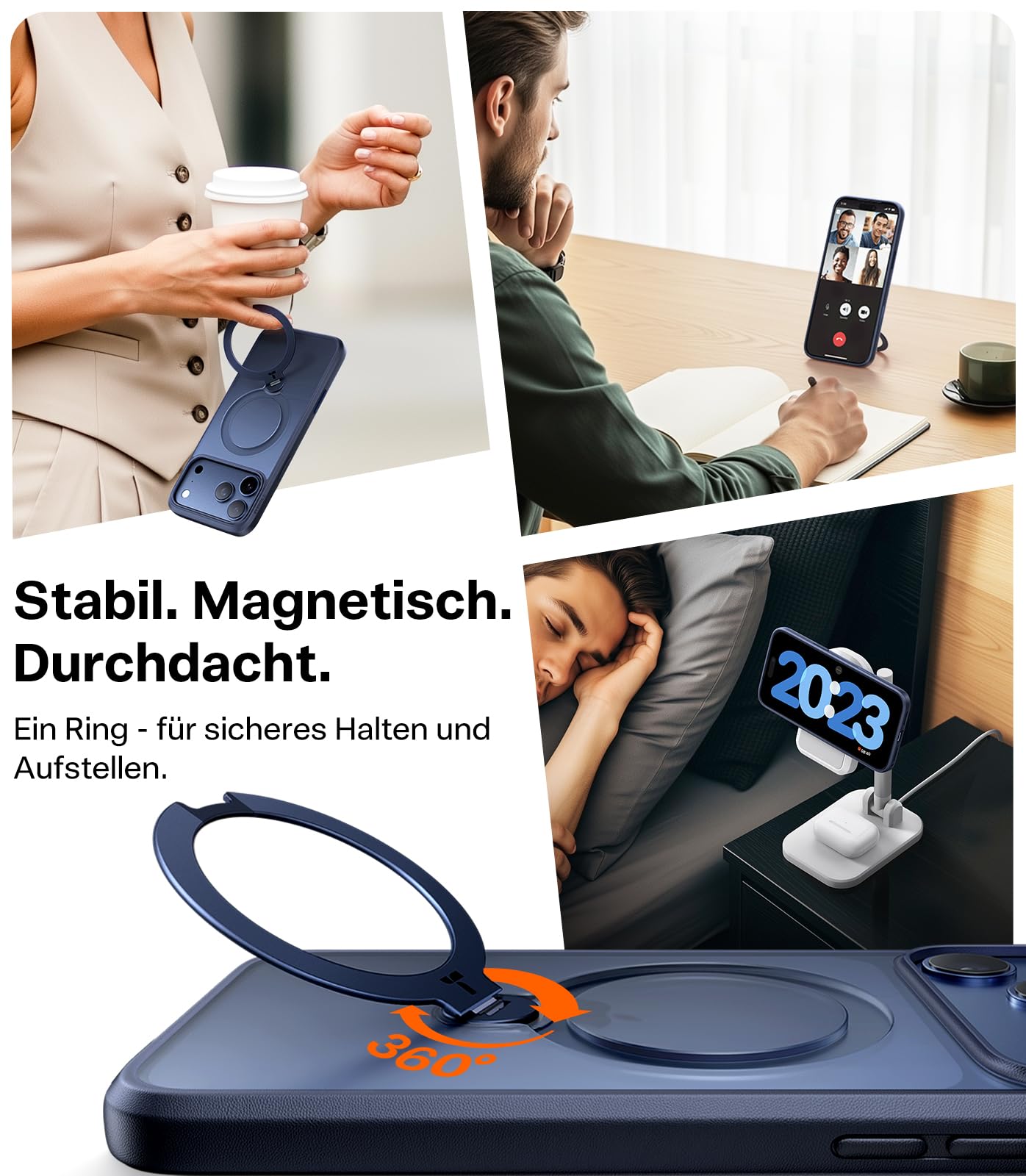 TORRAS Ostand Q3 Spin für iPhone 17 Pro Hülle (360°Stabilen Ständer für Magsafe) Militärschutz Handyhülle für iPhone 17 Pro Case mit Kamera-Tastenschutz Schlank Kratzfeste Matt Rückseite Blau