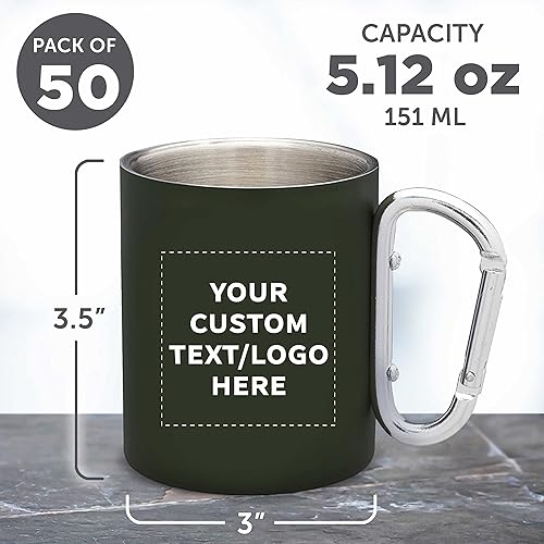 Miniatura 90 de Tazas personalizadas de acero inoxidable con asa de mosquetón, 10 onzas, juego de 10, paquete personalizado a granel, perfectas para café
