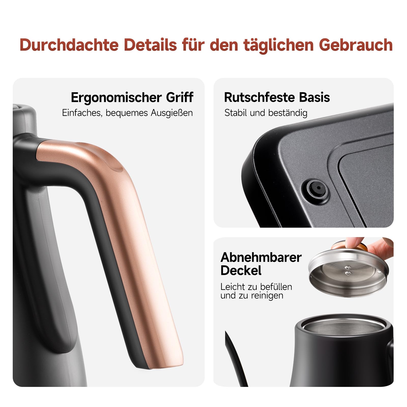 OLEGA wasserkocher schwanenhals: 1200W wasserkocher mit temperatureinstellung, 0.8L Edelstahl schwanenhals wasser kocher, LED-Anzeige & Warmhaltefunktion kettle, Geeignet für Kaffee und Tee, schwarz