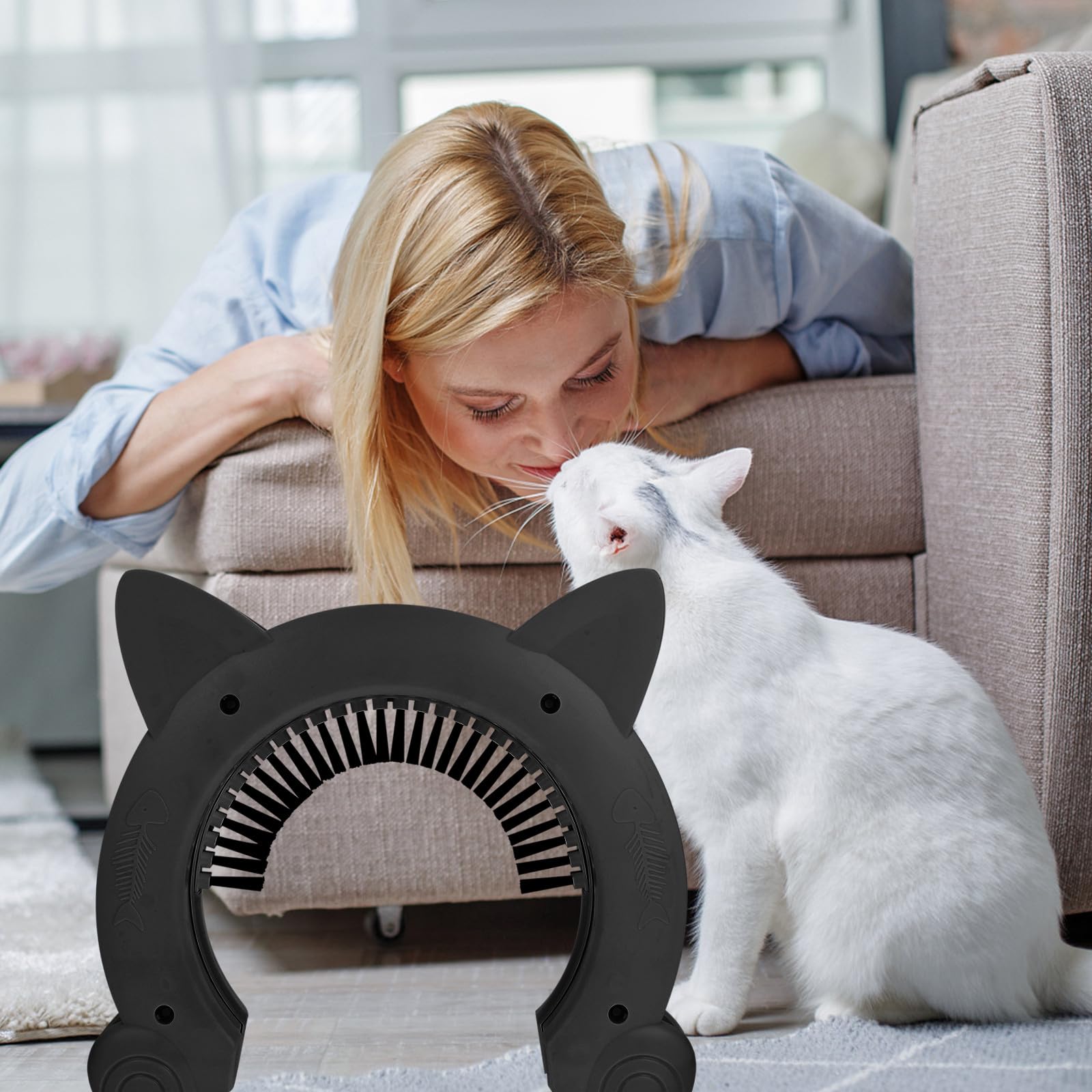 Cabilock Katzenklappe aus Abs Kunststoff mit Bürstendesign für Bequemen Zugang Katzentür im Katzenkopf Form für Innenräume Geeignet für Katzen und Kätzchen