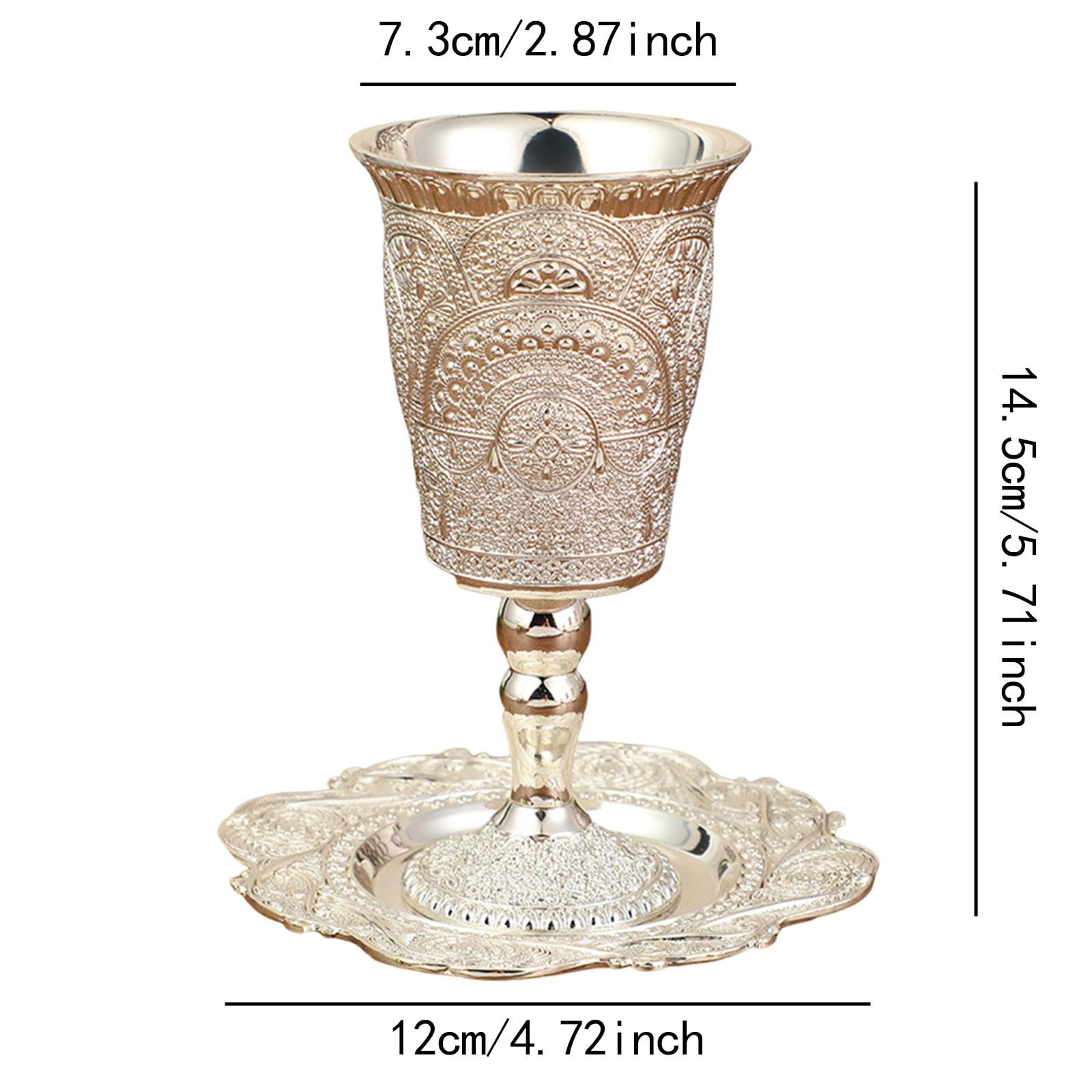 jojomis Goblet Coffee Mug with Saucer Teacup Embossed Jerusalem Design Elijah Cup for Hanukkah Wedding Celebration Zinc Alloy