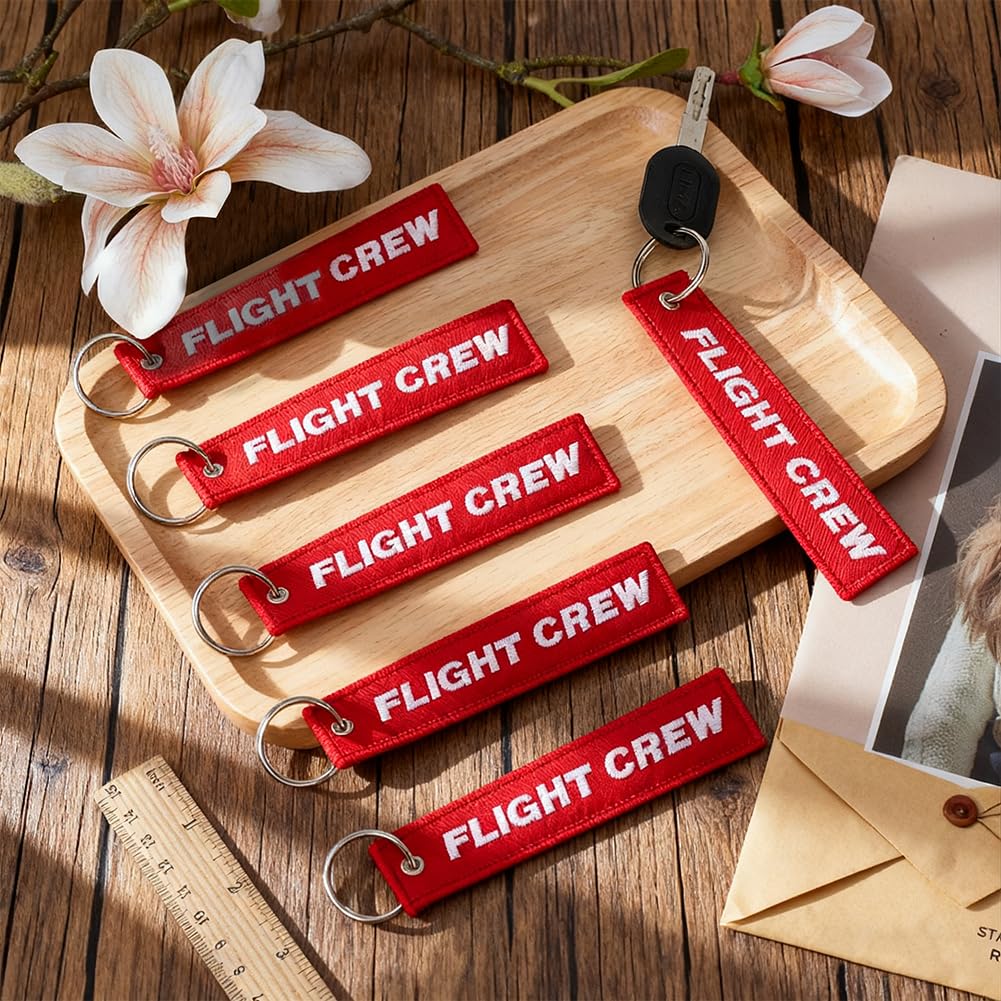 MAYJOYDIY 24 Stück FLIGHT CREW Schlüsselanhänger Flugzeug Luftfahrt Schlüsselanhänger Bestickte Flugzeug Gepäckanhänger Rot Modische Schlüsselring Für Luftfahrtbegeisterte Piloten Kabinenpersonal