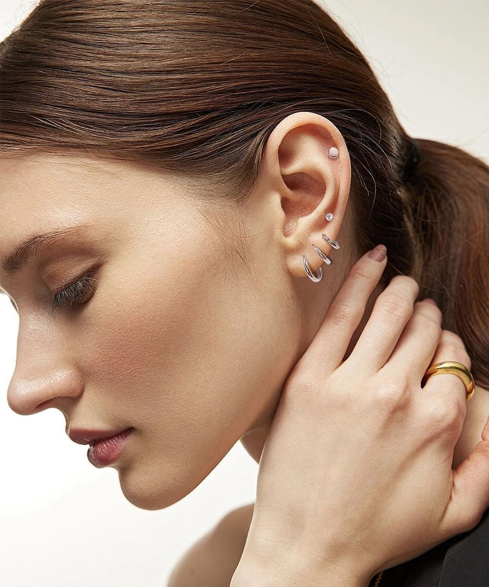REVOLIA 18Pairs 20G 18K Gold-plated Surgical Steel Flat Back Stud Earrings for Women Men Small Tiny Cartilage Earrings Stud for Multiple Piercing Cartilage Helix Hoop Earrings - Image 5