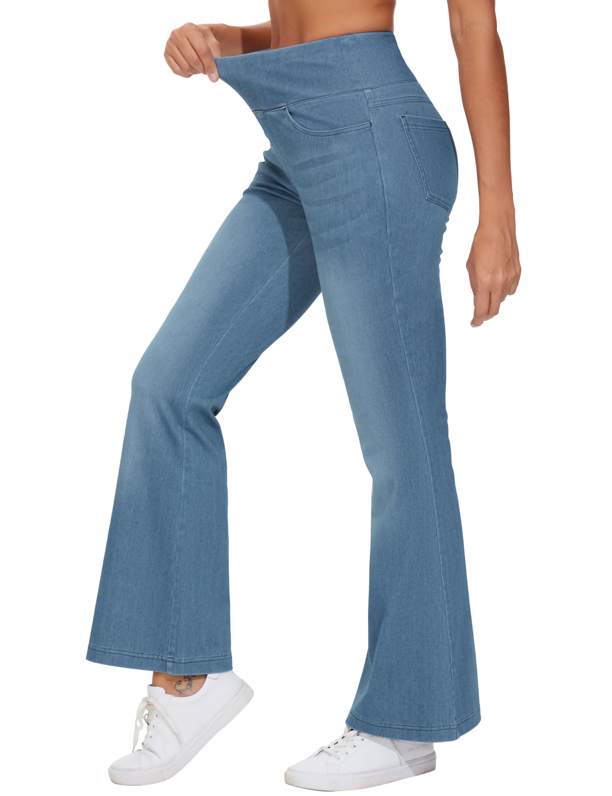 THE GYM PEOPLE Jeans da donna a campana con controllo della pancia, a vita alta, gamba larga, pantaloni svasati Jeggings con tasche