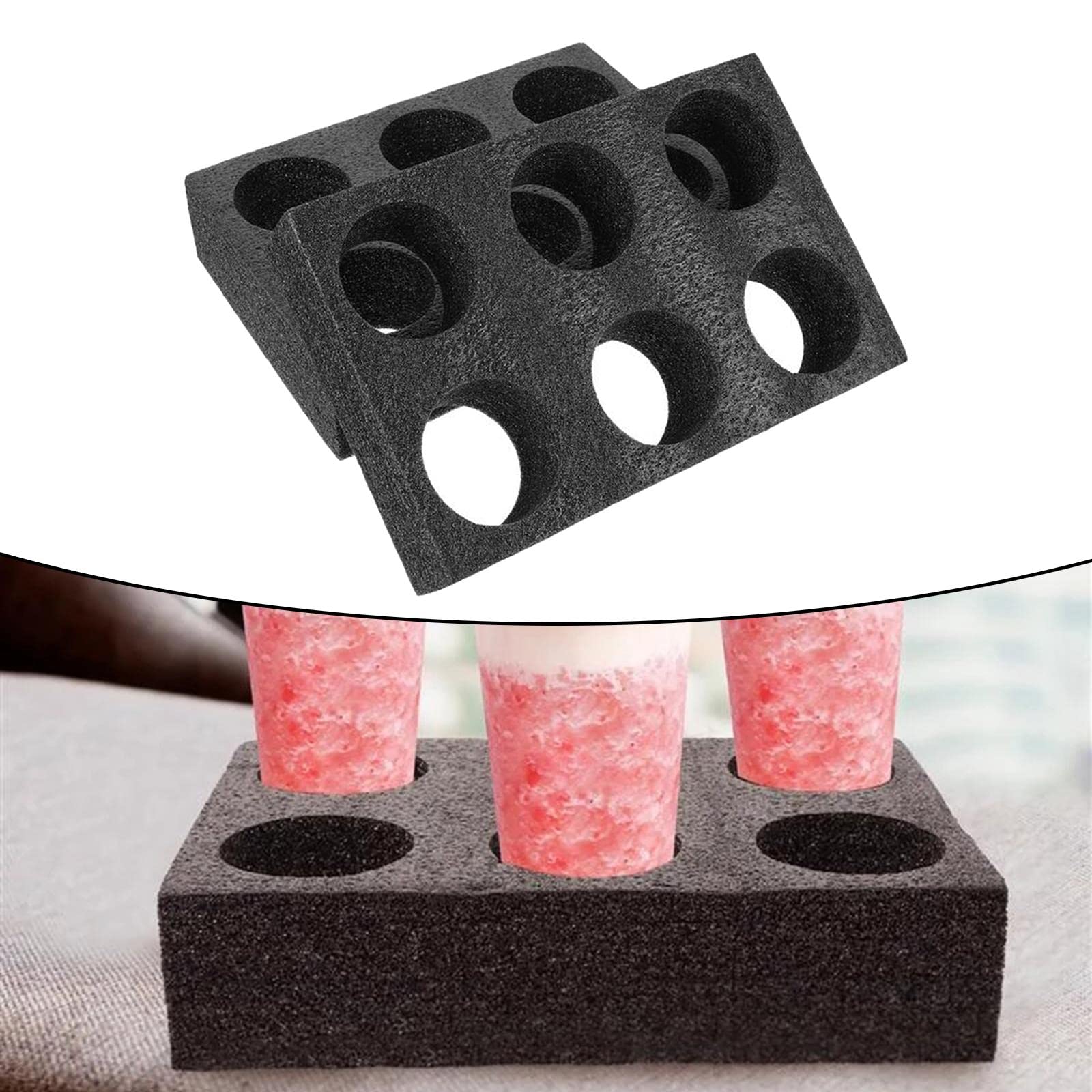 2 Set Getränkehalter Getränkehalter Tablett für Getränke Saft Bars 20 x 30 x 7 cm, schwarz, 2 Stück 6 Löcher