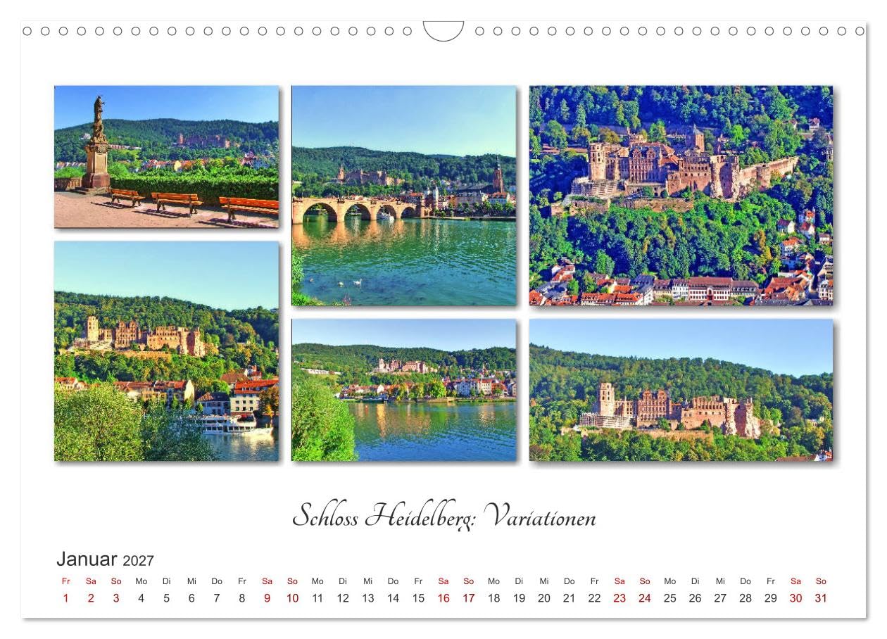 CALVENDO - Heidelberg Fotocollagen (Wandkalender 2027 DIN A3 quer), Monatskalender: Historische Orte in Heidelberg
