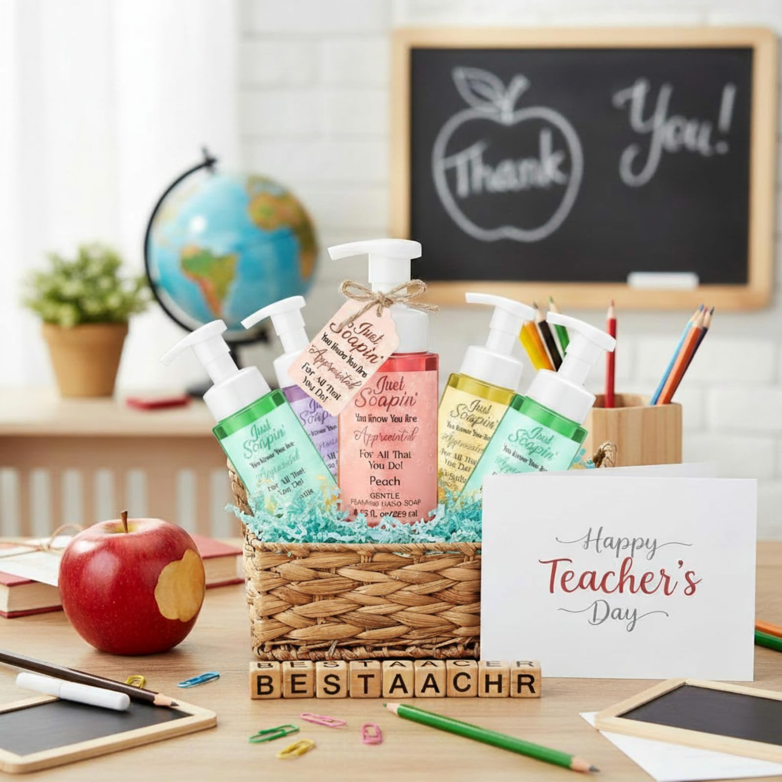 6 Pack Teacher Appreciation Foaming Hand Soap Gifts with Tags and Twine
