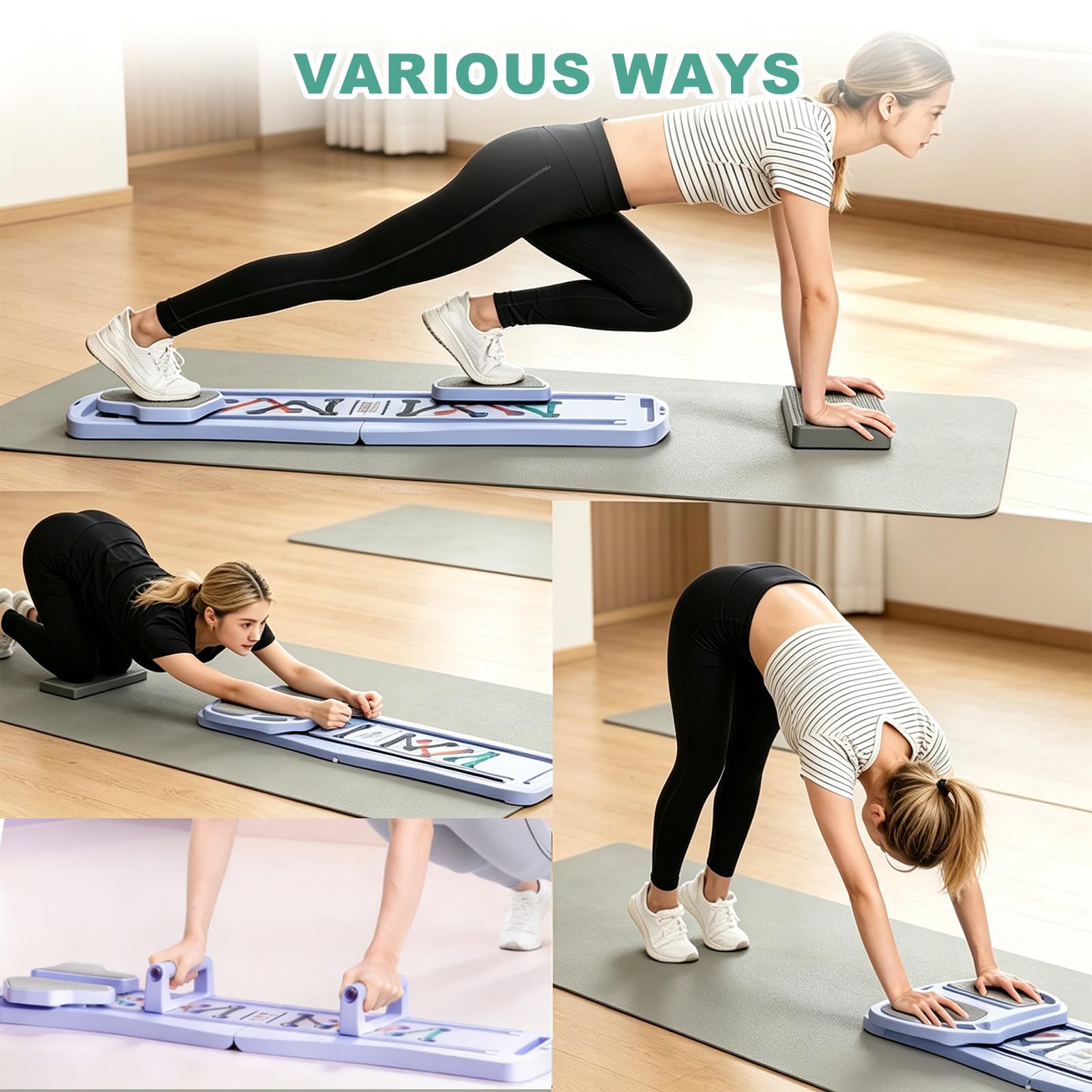 Tabla de pilates, reformador de pilates multifuncional plegable, juego de pilates con banda de resistencia, tabla de equilibrio, cojín para rodillas y barra, tabla de ejercicios para ejercicios en el