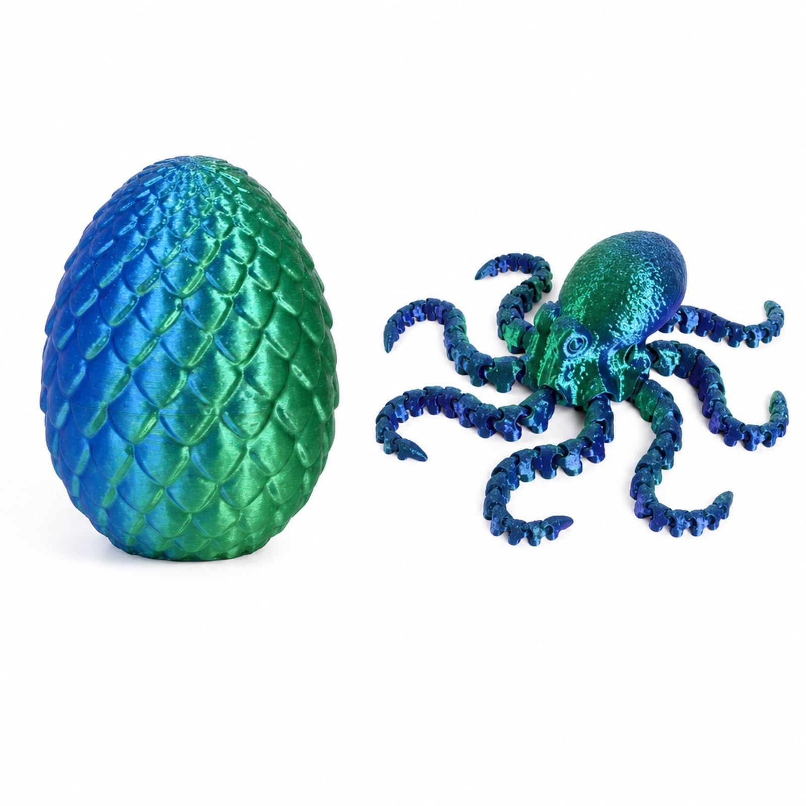 2-Piece Octopus Toy, 3D Printed Octopus Egg in Iridescent Laser Green