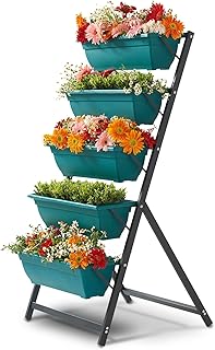 TMEE Vertical Garden Planter Metal Garden Elevated Raised Bed with 5 Tiered Larger Planter Box, Freestanding for Patio Dec...