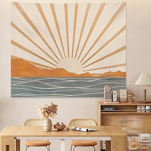 Miniatura 8 de Tapiz bohemio para colgar en la pared para dormitorio, estético, bohemio, amanecer, mar, tapices vintage para sala de estar, tapiz retro hippie arco