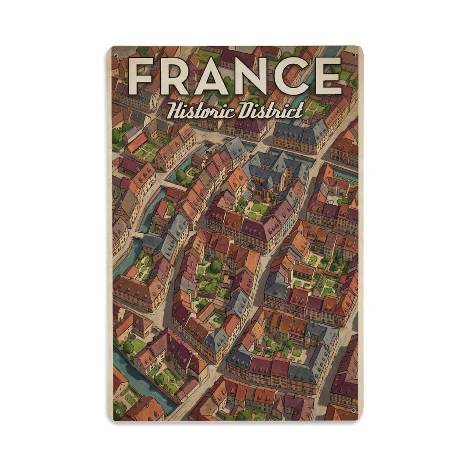 Gead 8X12inch Style Vintage Travel France District Metal Tin Sign
