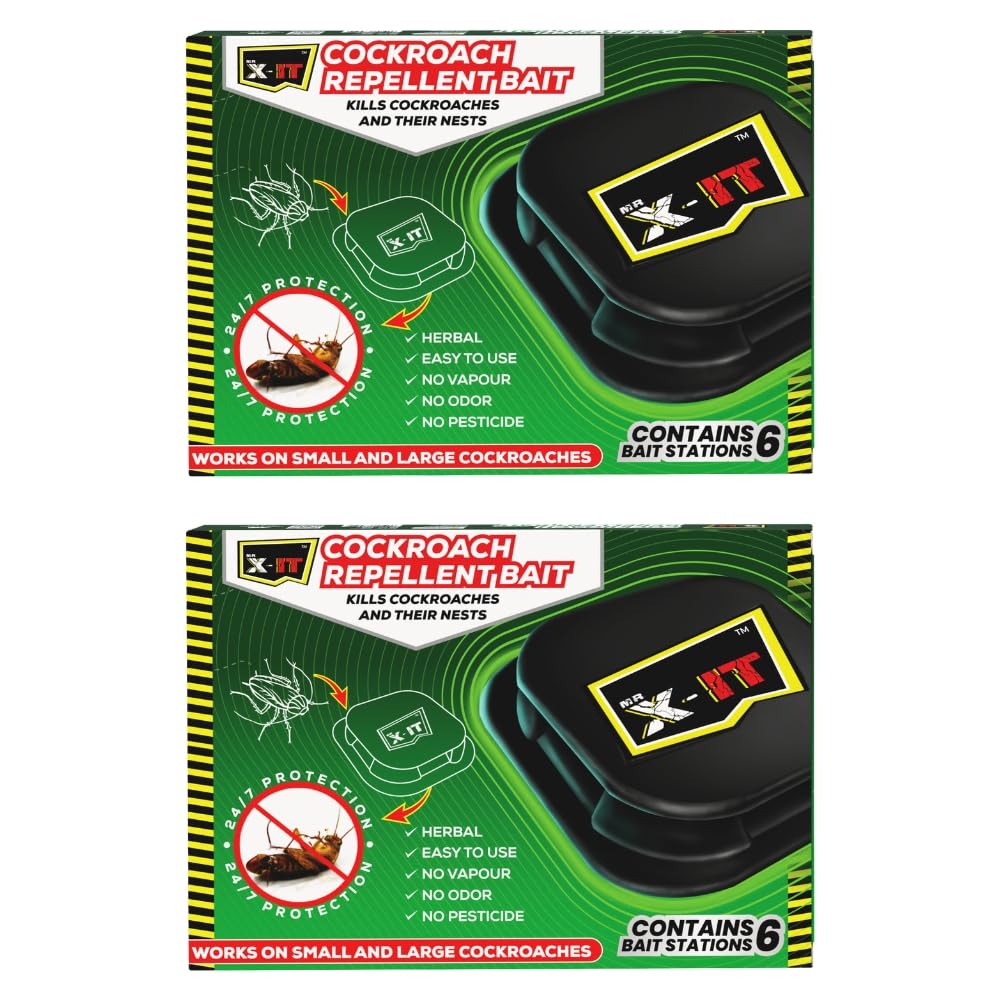 Mr. X-ITCockroach Repellent Bait, Eliminates German and American Cockroaches and their Nests, Easy to Use, Pesticide Free, No Vapor or Odor - 12 Bait Stations