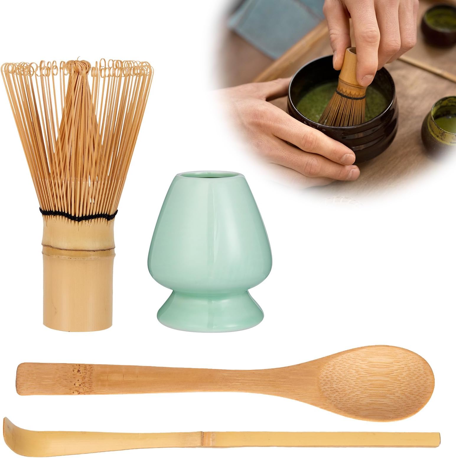 Lot De 4 Fouets à Matcha Blancs Avec Fouet Et Bol, Kit De Thé Matcha