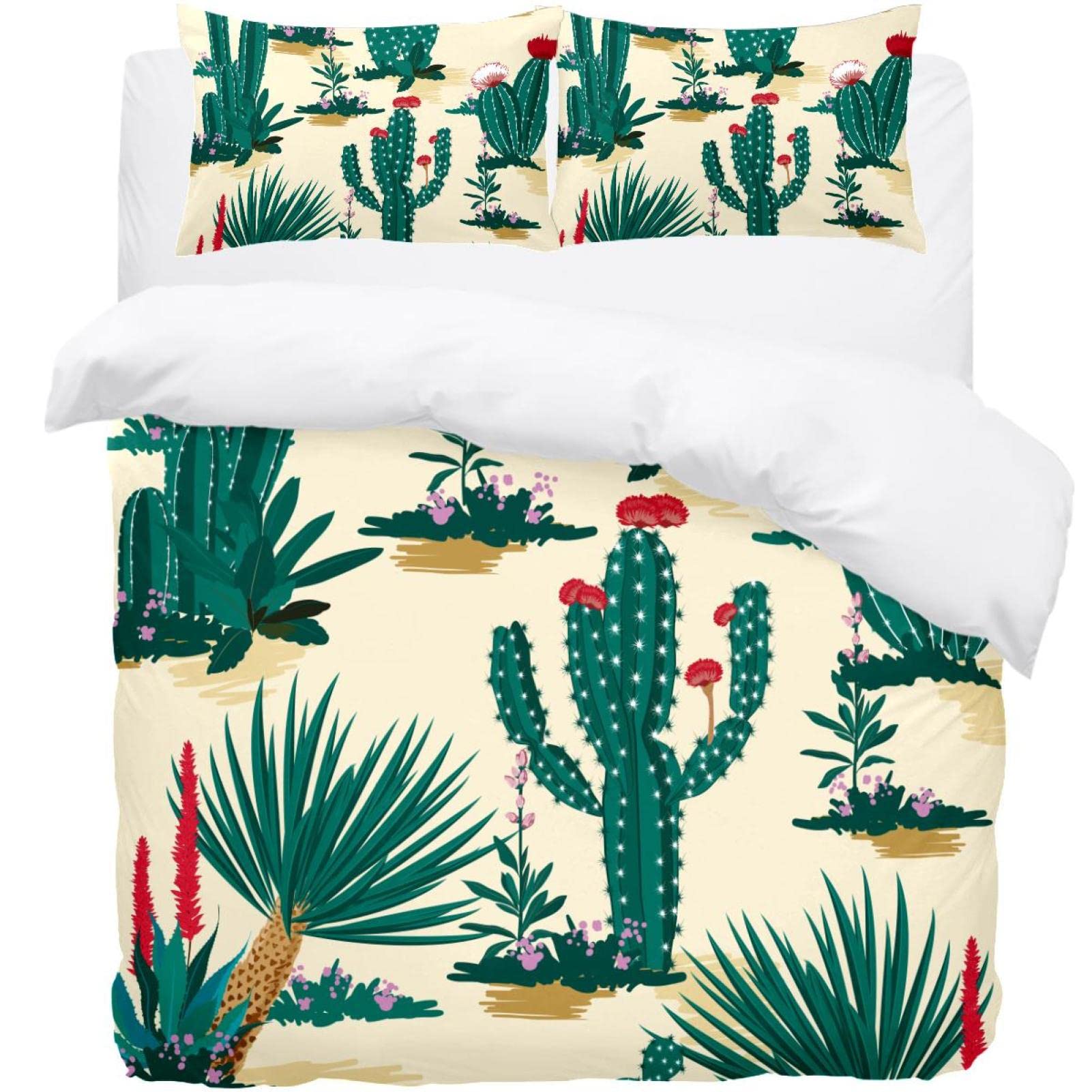Parure de lit simple cactus rétro avec housse et 2 taies