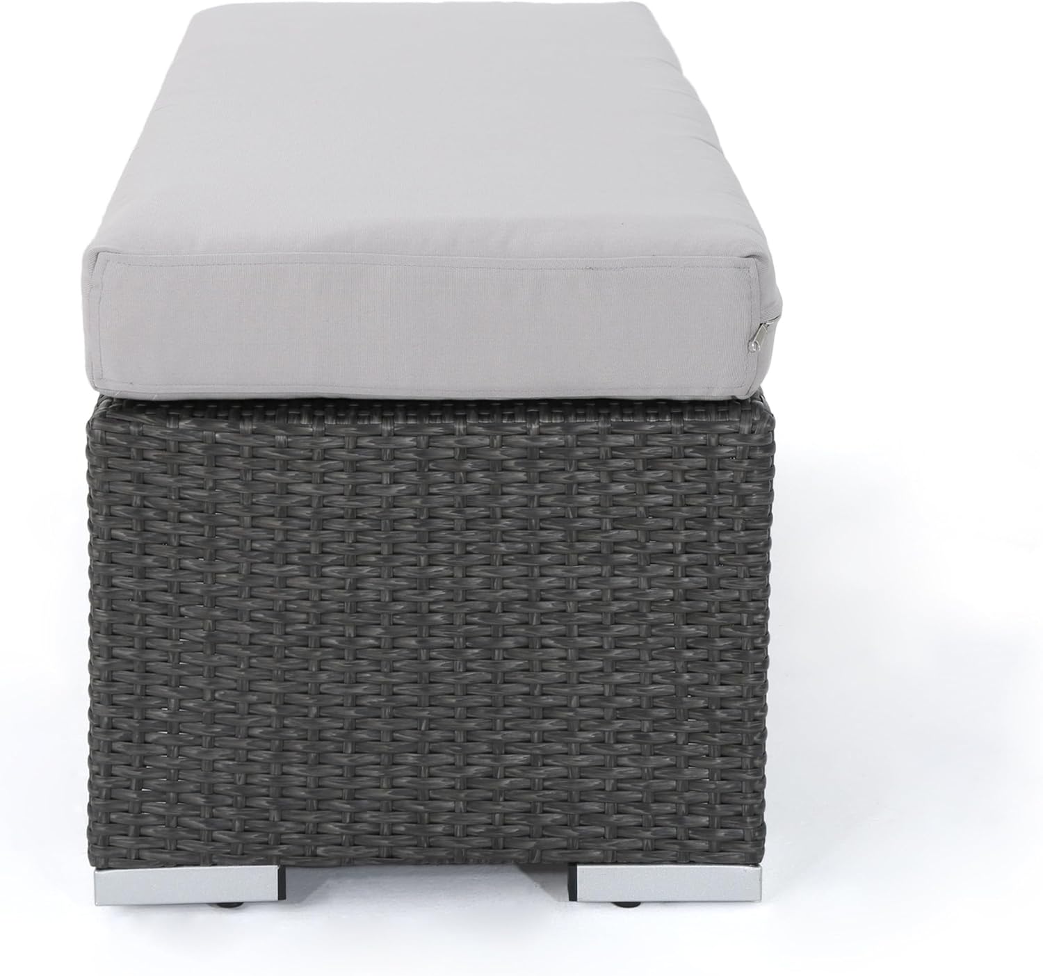 Grey Wicker Outdoor Picnic Bench with Cushioned Seating - Lightweight Patio Furniture for Summer or Winter Enjoyment, Perfect for Backyards and Gardens