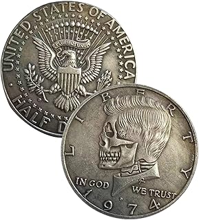 Half Dollar Coin,1974 Uncirculated Silver Plating Metal Commemorative Coin - Half Dollar Collectors Skull for History Lovers, Round Brass Coins Proidl