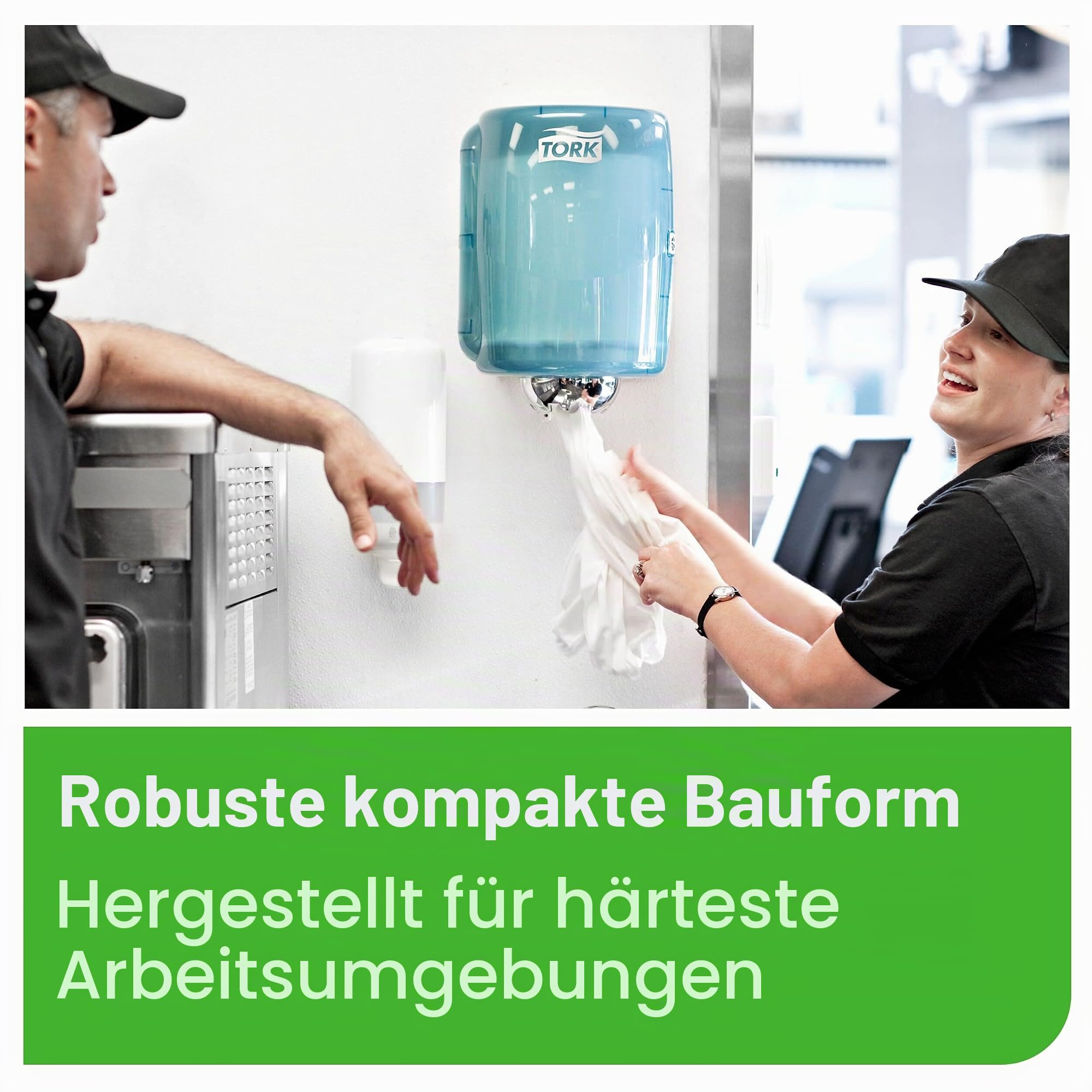Tork Maxi Innenabrollungsspender Weiß und Türkis W2, Robustes Design, Performance Linie, 44,7 cm × 32,8 cm × 30,2 cm, 653000