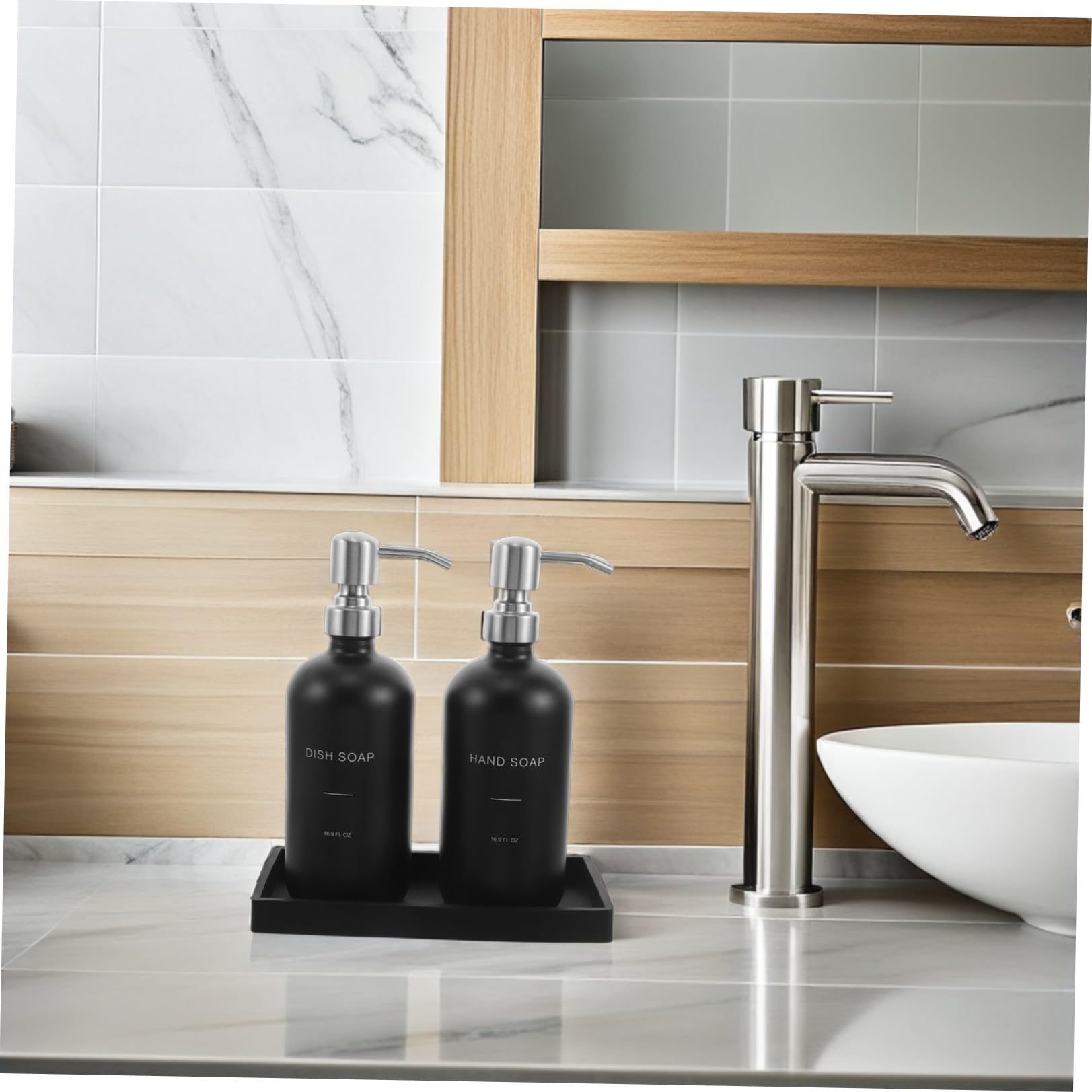 STOBAZA Dispenser in Vetro con Pompa Resistente per Cucina e Bagno e Design per Lavandino e Lavaggio Mani