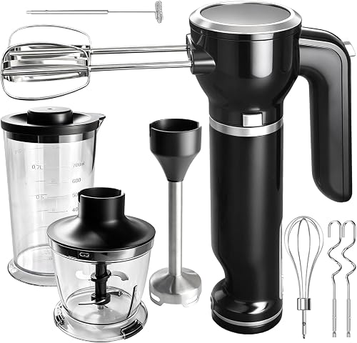 Hand Mixer, 6-in-1 Multifunctional Electric Handheld Immersion Blender Bundle and Whisk, Milk Frother, Food Chopper