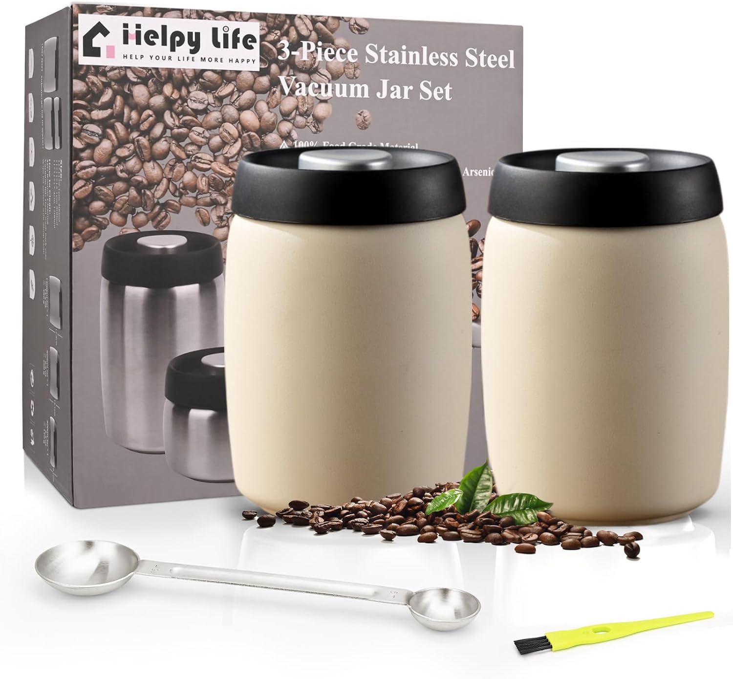 Vacuum Coffee Canister, Coffee Bean Storage with Scoop, Stainless Steel Airtight Food Storage Container, Perfect for Coffee Beans,Coffee Grounds,Loose Leaf Tea (1200ml*2 Matte Black)