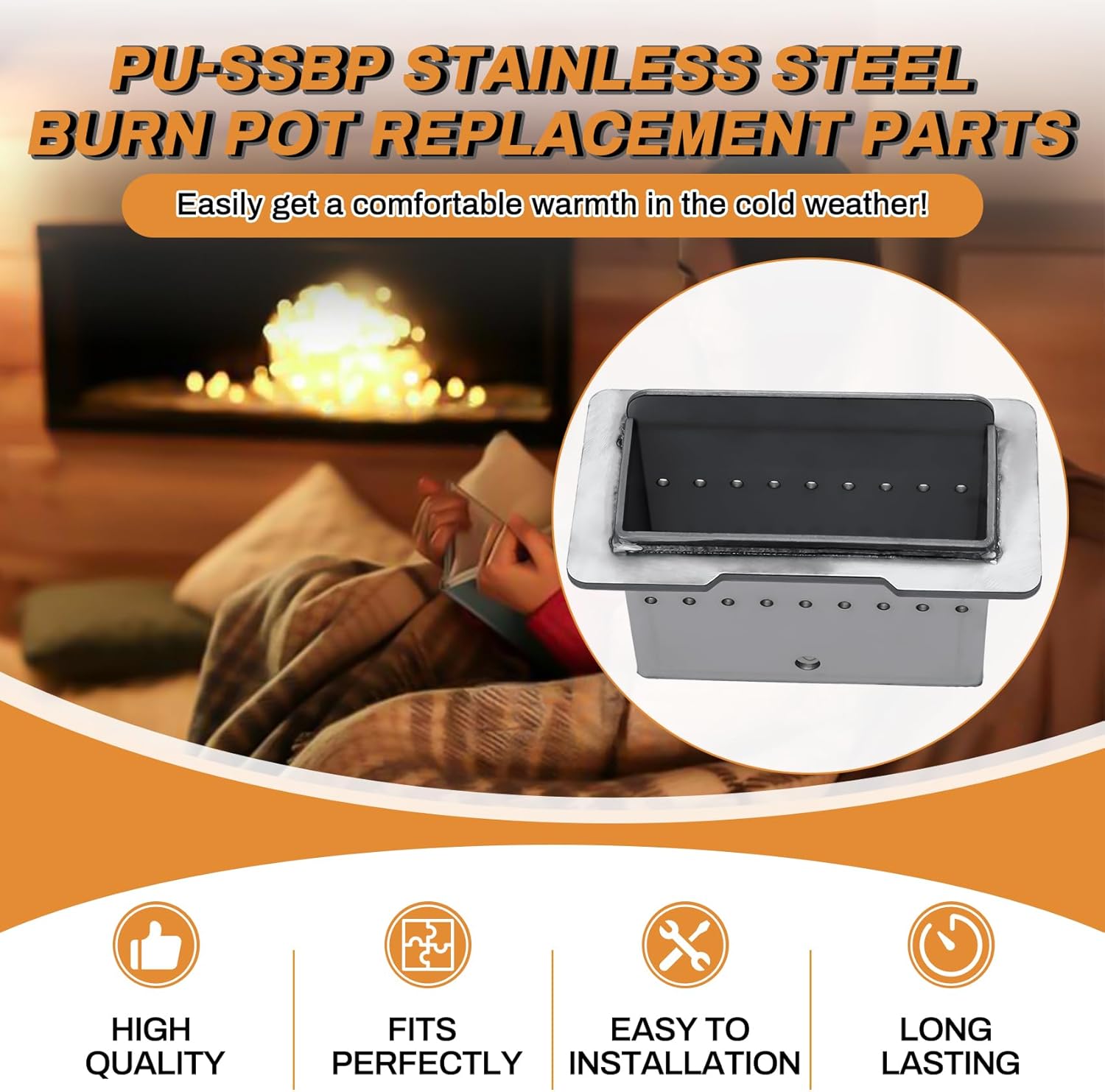 JICUSE Stainless Steel PU-SSBP Burn Pot Replacement Parts for Englander 25-CB120, 55-SHPCB120, 55-TRPCB120, 25-SSP01, 55-SHSSP01 Pellet Stoves, Firepot Burnpot for Englander CB120, SSP01 Smart Stove
